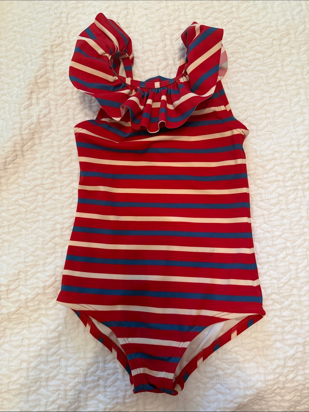 Hanna Andersson Striped ruffle-neck One-Piece